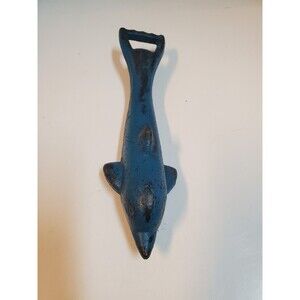 Vintage Blue Dolphin Bottle Opener Cast Iron 7.5 Inches Long